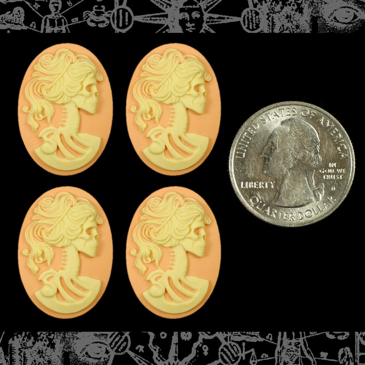 Angel Skin and Cream Skeletal Profile 24mm x 18mm Resin Cameos - Set of Six - CAM147